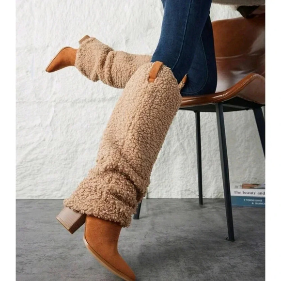 2024 Women Knee High Boots Western Cowboy Boots Chunky Heeled Warm Boots - Picture 1 of 5